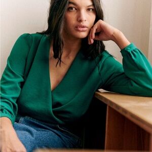 Sezane Abelia Green Wrap Blouse